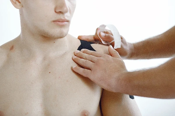 Client drinking water and preparing for a professional male massage session before treatment in Jamia Nagar, Delhi.