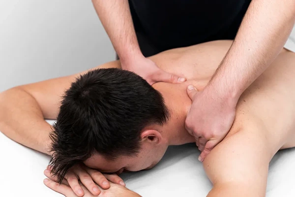 Client booking a professional Male to Male Full Body Massage in Janakpuri, Delhi through WhatsApp with an easy three-step process.